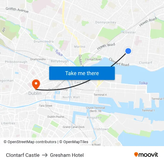 Clontarf Castle to Gresham Hotel map