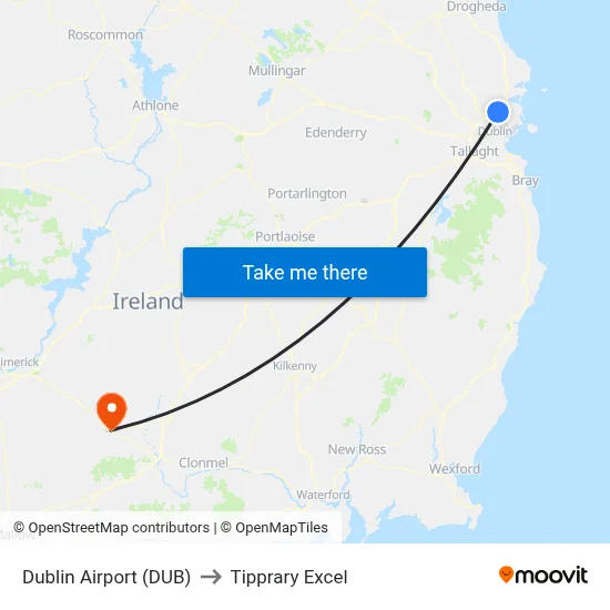 Dublin Airport (DUB) to Tipprary Excel map