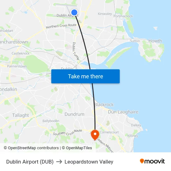 Dublin Airport (DUB) to Leopardstown Valley map