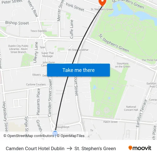 Camden Court Hotel Dublin to St. Stephen's Green map