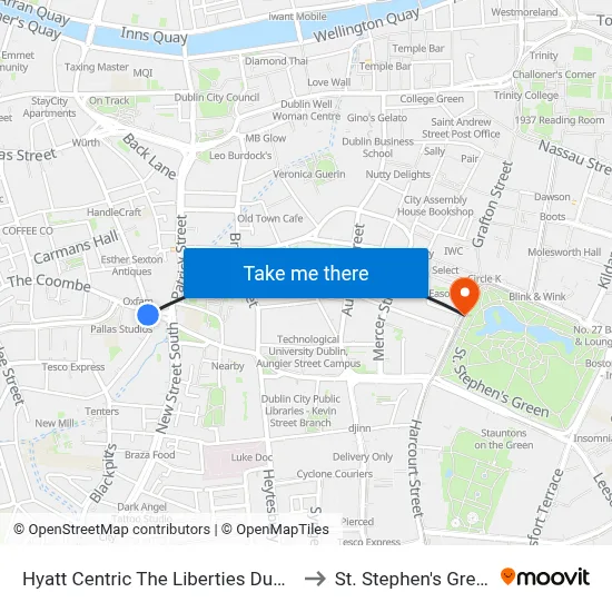 Hyatt Centric The Liberties Dublin to St. Stephen's Green map