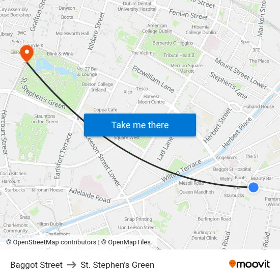 Baggot Street to St. Stephen's Green map