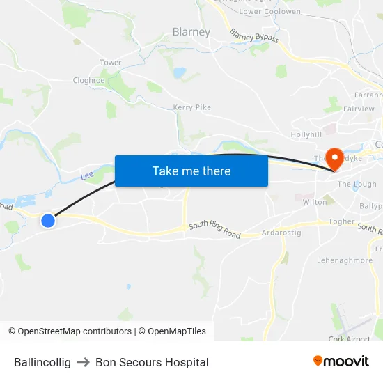 Ballincollig to Bon Secours Hospital map
