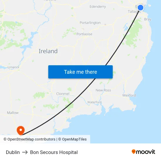 Dublin to Bon Secours Hospital map