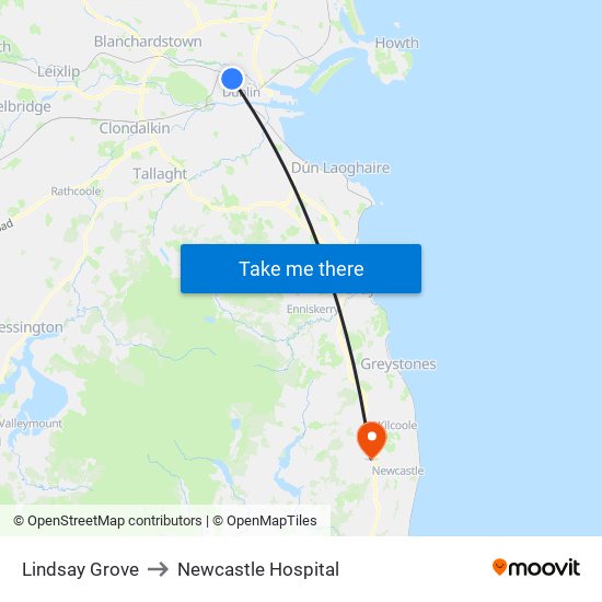 Lindsay Grove to Newcastle Hospital map