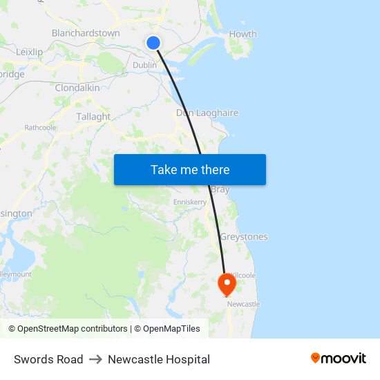 Swords Road to Newcastle Hospital map
