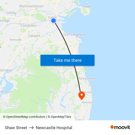 Shaw Street to Newcastle Hospital map