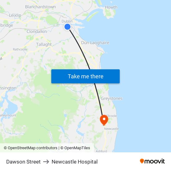 Dawson Street to Newcastle Hospital map