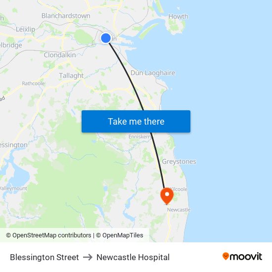 Blessington Street to Newcastle Hospital map