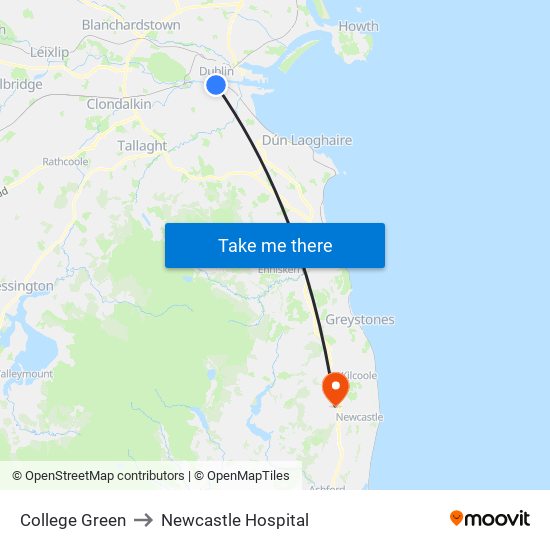 College Green to Newcastle Hospital map