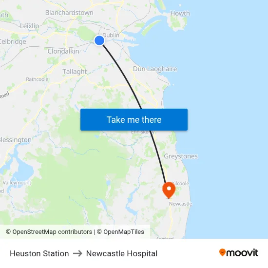 Heuston Station to Newcastle Hospital map