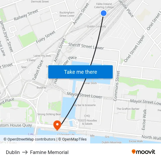 Dublin to Famine Memorial map