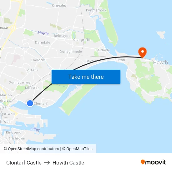 Clontarf Castle to Howth Castle map