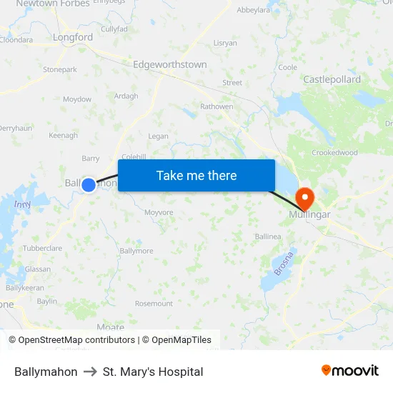 Ballymahon to St. Mary's Hospital map
