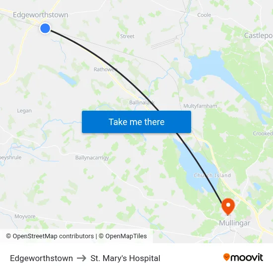 Edgeworthstown to St. Mary's Hospital map