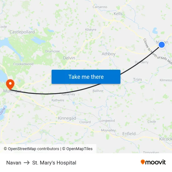 Navan to St. Mary's Hospital map