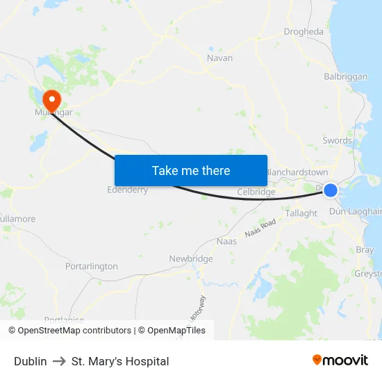 Dublin to St. Mary's Hospital map
