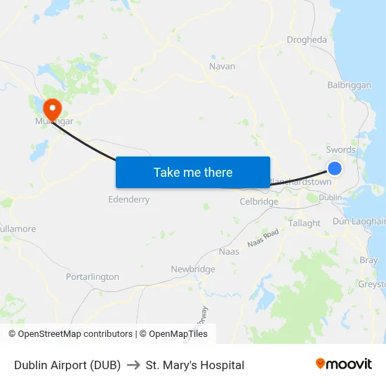 Dublin Airport (DUB) to St. Mary's Hospital map