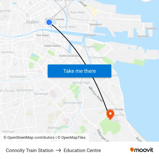 Connolly Train Station to Education Centre map