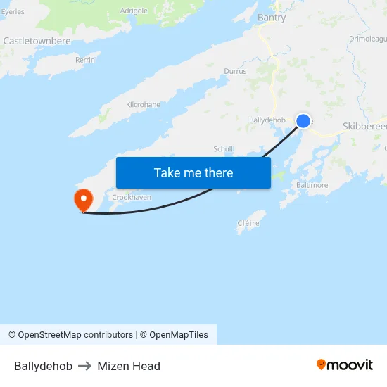 Ballydehob to Mizen Head map