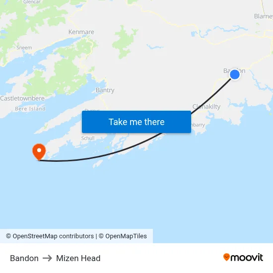 Bandon to Mizen Head map