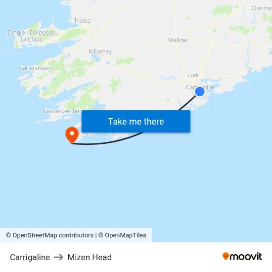 Carrigaline to Mizen Head map