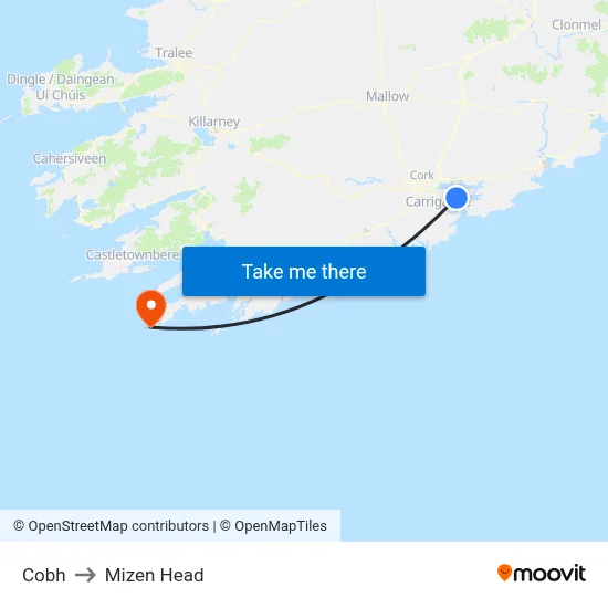 Cobh to Mizen Head map