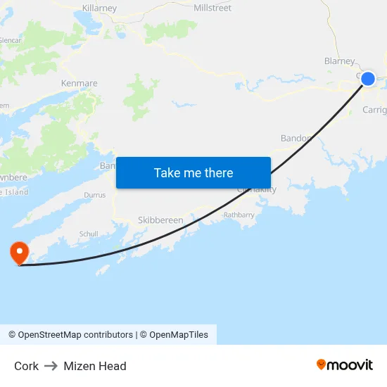 Cork to Mizen Head map
