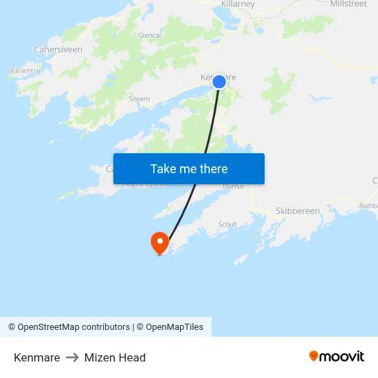 Kenmare to Mizen Head map
