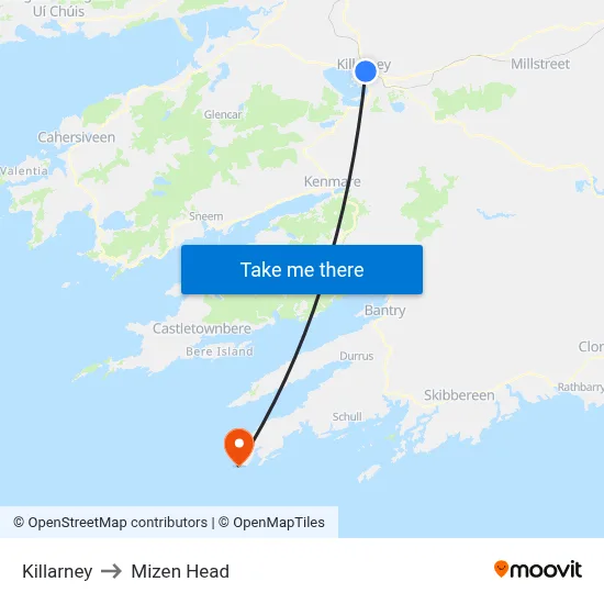 Killarney to Mizen Head map
