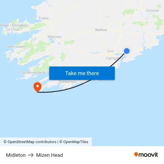 Midleton to Mizen Head map