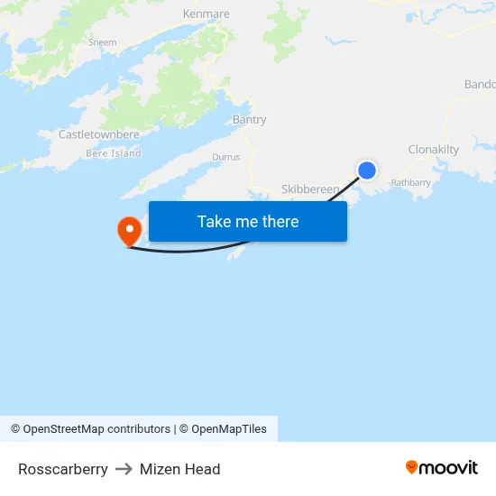 Rosscarberry to Mizen Head map