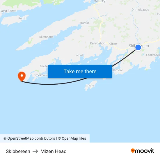 Skibbereen to Mizen Head map