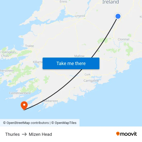 Thurles to Mizen Head map