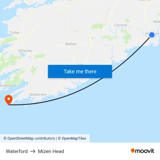 Waterford to Mizen Head map