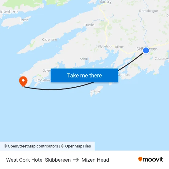 West Cork Hotel Skibbereen to Mizen Head map