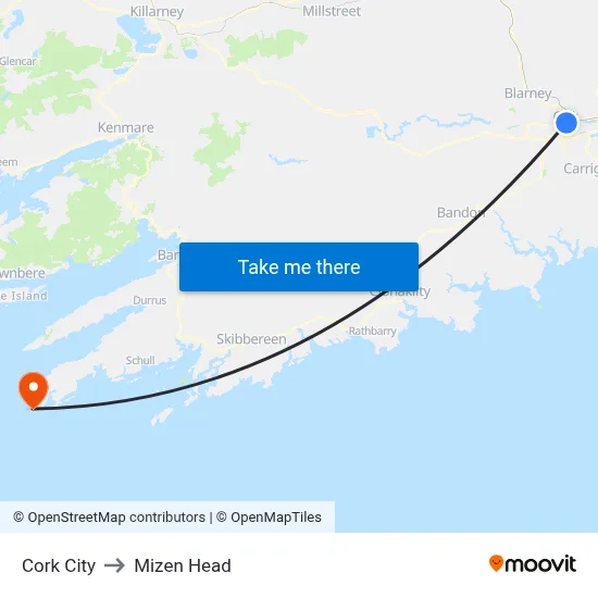 Cork City to Mizen Head map