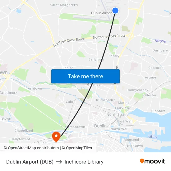 Dublin Airport (DUB) to Inchicore Library map