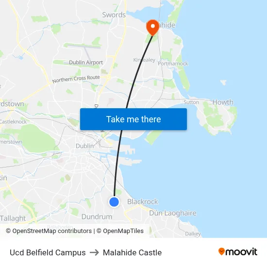 Ucd Belfield Campus to Malahide Castle map