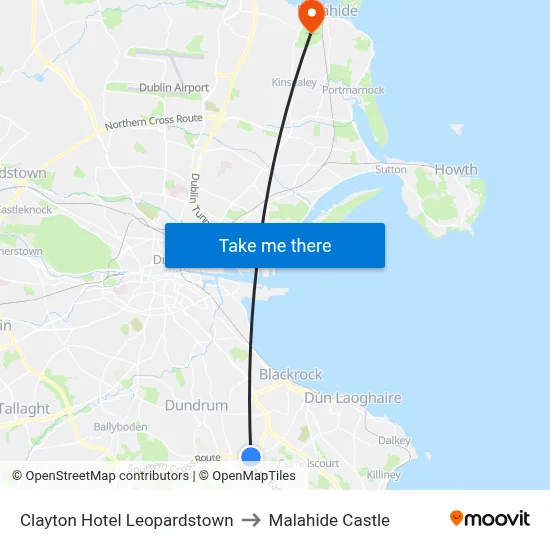 Clayton Hotel Leopardstown to Malahide Castle map