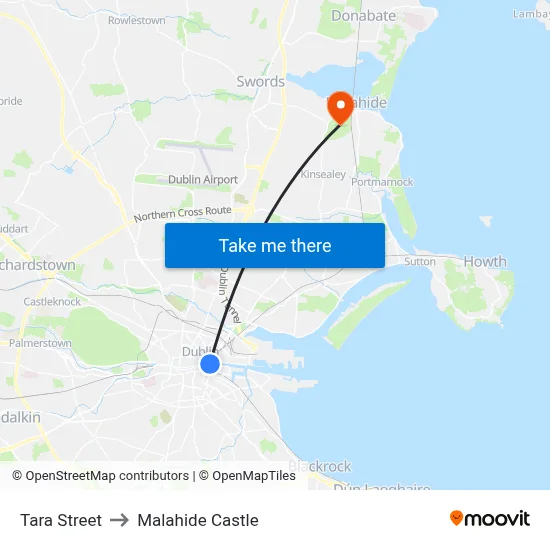 Tara Street to Malahide Castle map