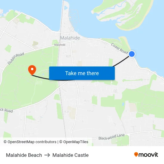 Malahide Beach to Malahide Castle map