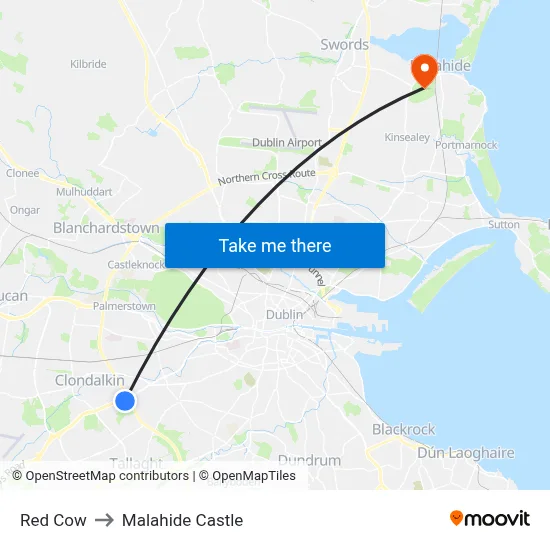Red Cow to Malahide Castle map