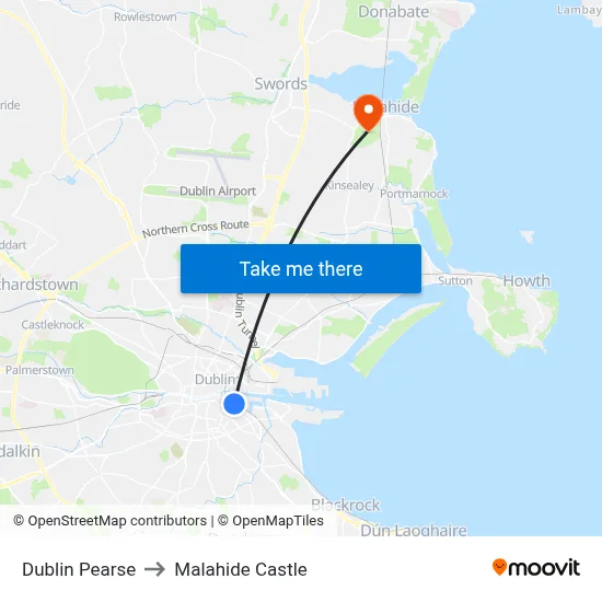 Dublin Pearse to Malahide Castle map