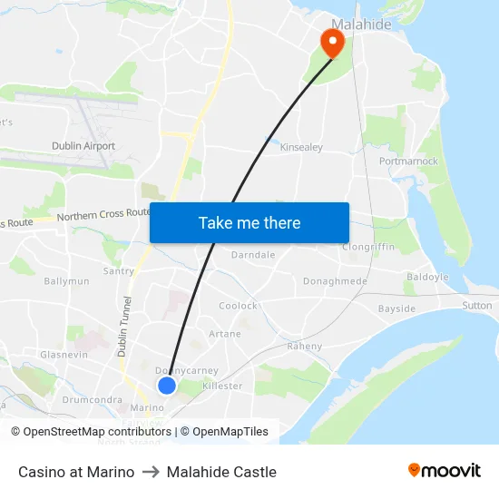 Casino at Marino to Malahide Castle map