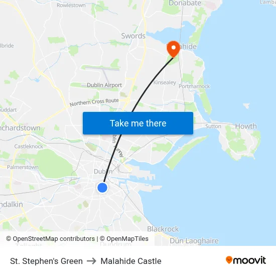 St. Stephen's Green to Malahide Castle map