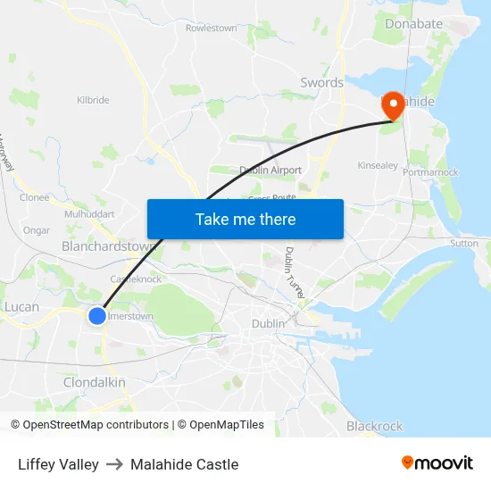 Liffey Valley to Malahide Castle map