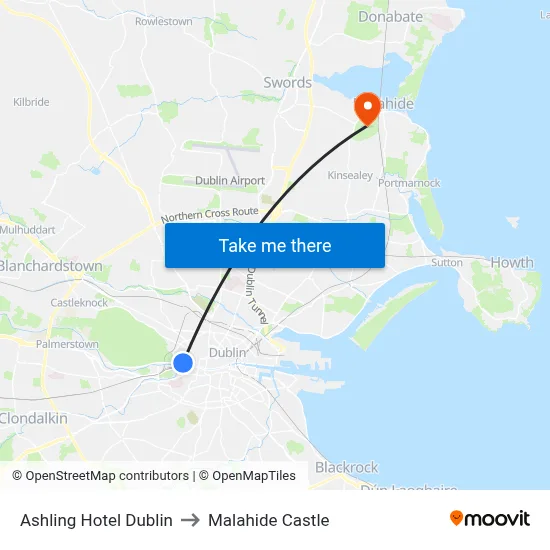 Ashling Hotel Dublin to Malahide Castle map