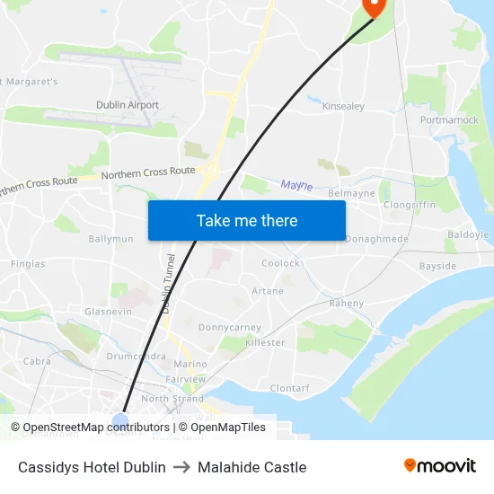 Cassidys Hotel Dublin to Malahide Castle map