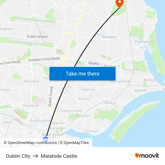 Dublin City to Malahide Castle map